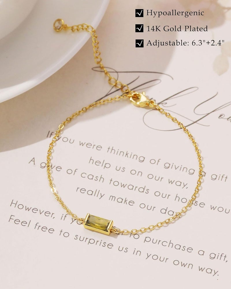 FUNEIA Birthstone Gold Bracelets for Women Non Tarnish Trendy Dainty 14K Gold Plated Bracelet Stack Stackable Blue Green May Emerald Friendship Bracelets Jewelry Gifts for Mom Best Friend - Image 4